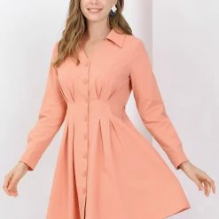 Allegra K Women's Cotton Turndown Collar V Neck Shirt Dress With Belt 12 Allegra K Women's Cotton Turndown Collar V Neck Shirt Dress With Belt