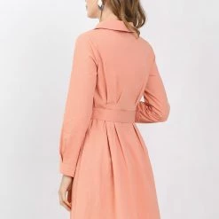 Allegra K Women's Cotton Turndown Collar V Neck Shirt Dress With Belt 14 Allegra K Women's Cotton Turndown Collar V Neck Shirt Dress With Belt