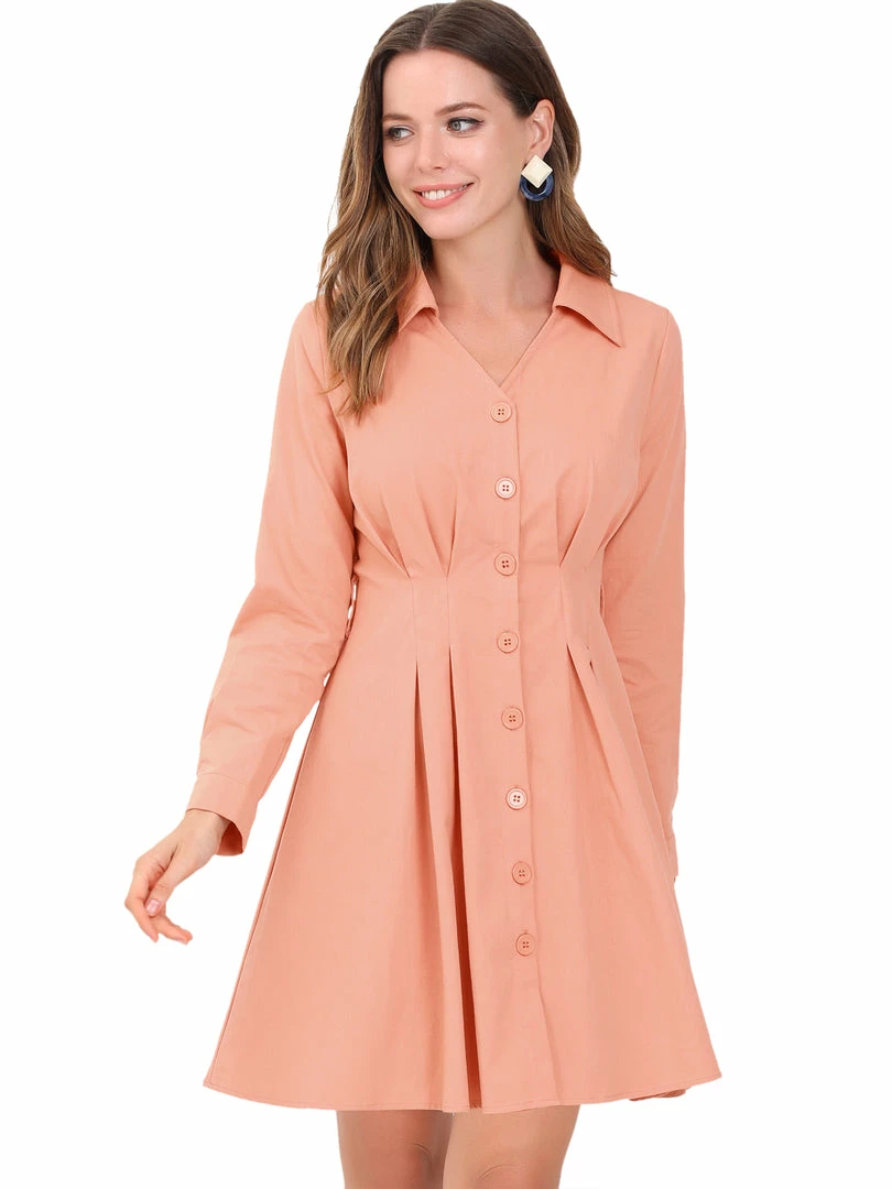 Allegra K Women's Cotton Turndown Collar V Neck Shirt Dress With Belt 4 Allegra K Women's Cotton Turndown Collar V Neck Shirt Dress With Belt