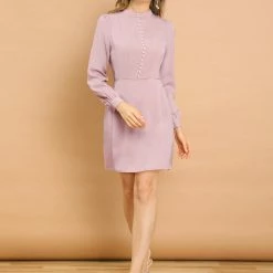 Allegra K Women's Elegant Mock Neck Faux Pearl Decor Puff Long Sleeves Sheath Dress 25 Allegra K Women's Elegant Mock Neck Faux Pearl Decor Puff Long Sleeves Sheath Dress