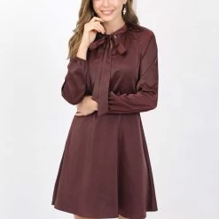 Allegra K Women's Bow Tie Neck Raglan Sleeve Cinched Waist Dress 24 Allegra K Women's Bow Tie Neck Raglan Sleeve Cinched Waist Dress