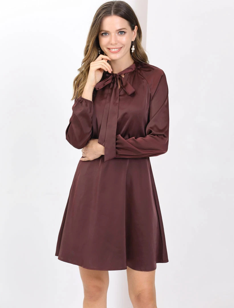 Allegra K Women's Bow Tie Neck Raglan Sleeve Cinched Waist Dress 11 Allegra K Women's Bow Tie Neck Raglan Sleeve Cinched Waist Dress