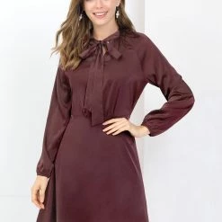 Allegra K Women's Bow Tie Neck Raglan Sleeve Cinched Waist Dress 25 Allegra K Women's Bow Tie Neck Raglan Sleeve Cinched Waist Dress