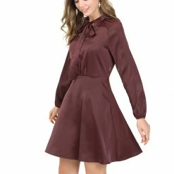 Allegra K Women's Bow Tie Neck Raglan Sleeve Cinched Waist Dress 23 Allegra K Women's Bow Tie Neck Raglan Sleeve Cinched Waist Dress