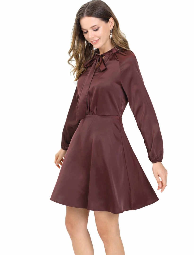 Allegra K Women's Bow Tie Neck Raglan Sleeve Cinched Waist Dress 10 Allegra K Women's Bow Tie Neck Raglan Sleeve Cinched Waist Dress