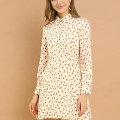 Allegra K Women's Dots Print Shirt Dress Half Placket Puff Long Sleeve Floral Print Shirtdress 18 Allegra K Women's Dots Print Shirt Dress Half Placket Puff Long Sleeve Floral Print Shirtdress
