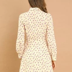 Allegra K Women's Dots Print Shirt Dress Half Placket Puff Long Sleeve Floral Print Shirtdress 21 Allegra K Women's Dots Print Shirt Dress Half Placket Puff Long Sleeve Floral Print Shirtdress