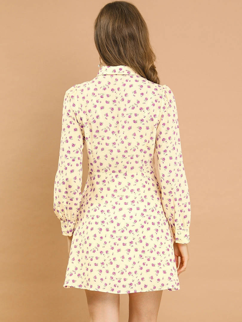 Allegra K Women's Dots Print Shirt Dress Half Placket Puff Long Sleeve Floral Print Shirtdress 8 Allegra K Women's Dots Print Shirt Dress Half Placket Puff Long Sleeve Floral Print Shirtdress