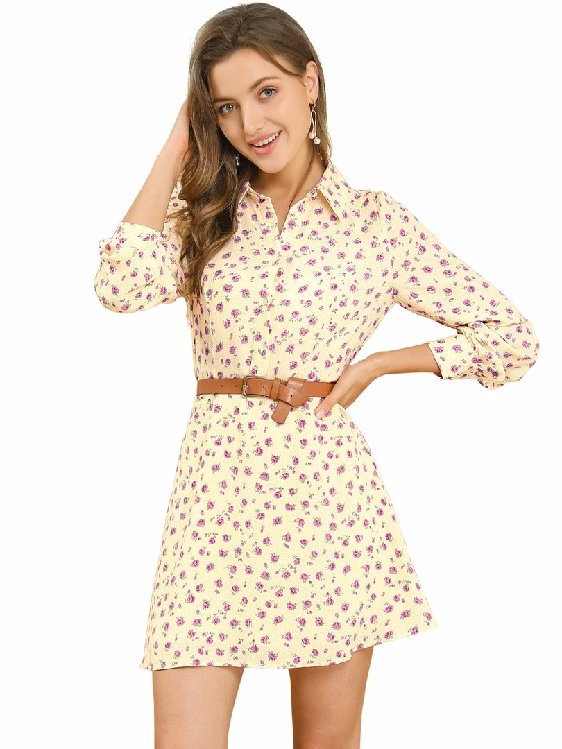 Allegra K Women's Dots Print Shirt Dress Half Placket Puff Long Sleeve Floral Print Shirtdress 4 Allegra K Women's Dots Print Shirt Dress Half Placket Puff Long Sleeve Floral Print Shirtdress