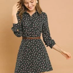 Allegra K Women's Dots Print Shirt Dress Half Placket Puff Long Sleeve Floral Print Shirtdress 25 Allegra K Women's Dots Print Shirt Dress Half Placket Puff Long Sleeve Floral Print Shirtdress