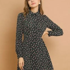 Allegra K Women's Dots Print Shirt Dress Half Placket Puff Long Sleeve Floral Print Shirtdress 26 Allegra K Women's Dots Print Shirt Dress Half Placket Puff Long Sleeve Floral Print Shirtdress