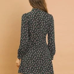 Allegra K Women's Dots Print Shirt Dress Half Placket Puff Long Sleeve Floral Print Shirtdress 28 Allegra K Women's Dots Print Shirt Dress Half Placket Puff Long Sleeve Floral Print Shirtdress