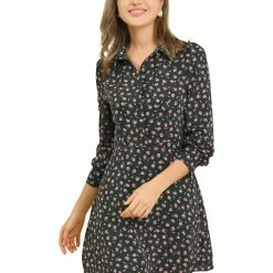 Allegra K Women's Dots Print Shirt Dress Half Placket Puff Long Sleeve Floral Print Shirtdress 24 Allegra K Women's Dots Print Shirt Dress Half Placket Puff Long Sleeve Floral Print Shirtdress