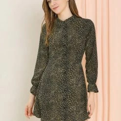 Allegra K Women's Lapel Long Sleeve Button Down Shirt Dress With Belt