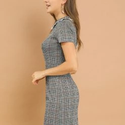 Allegra K Women‘s Short Sleeve Contrast Collar Slim Fit Stretchy Houndstooth Mini Dress 32 Allegra K Women‘s Short Sleeve Contrast Collar Slim Fit Stretchy Houndstooth Mini Dress