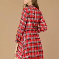 Allegra K Women's Vintage Plaid Elastic Waist Stand Collar Dress With Pockets 15 Allegra K Women's Vintage Plaid Elastic Waist Stand Collar Dress With Pockets