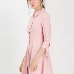 Allegra K Women's Turn Down Collar Button Down Cotton Skater Shirt Dress