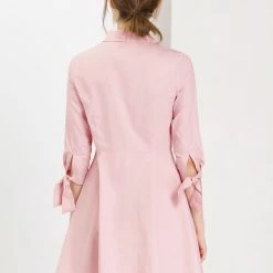 Allegra K Women's Turn Down Collar Button Down Cotton Skater Shirt Dress