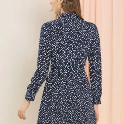 Allegra K Women's Casual Point Collar Long Sleeve Ditsy Floral Full Placket Mini Shirt Dress