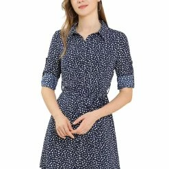 Allegra K Women's Casual Point Collar Long Sleeve Ditsy Floral Full Placket Mini Shirt Dress