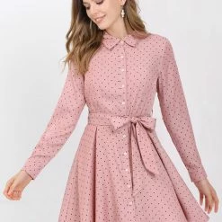 Allegra K Women's Polka Dots Long Sleeve Button Up A Line Shirt Dress 43 Allegra K Women's Polka Dots Long Sleeve Button Up A Line Shirt Dress