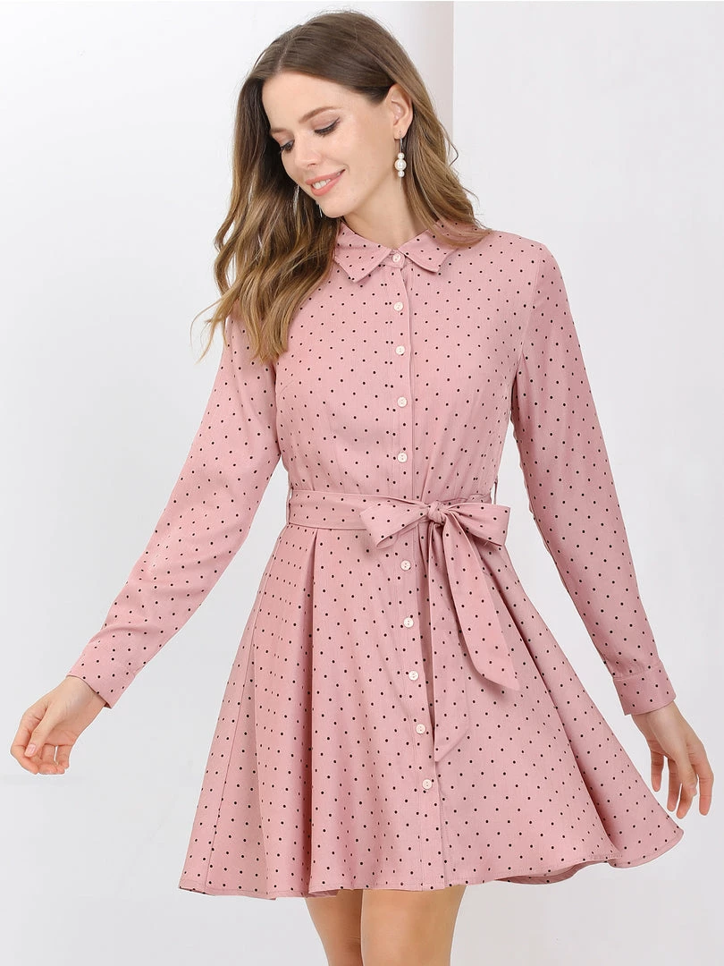 Allegra K Women's Polka Dots Long Sleeve Button Up A Line Shirt Dress 18 Allegra K Women's Polka Dots Long Sleeve Button Up A Line Shirt Dress