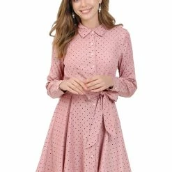Allegra K Women's Polka Dots Long Sleeve Button Up A Line Shirt Dress 41 Allegra K Women's Polka Dots Long Sleeve Button Up A Line Shirt Dress