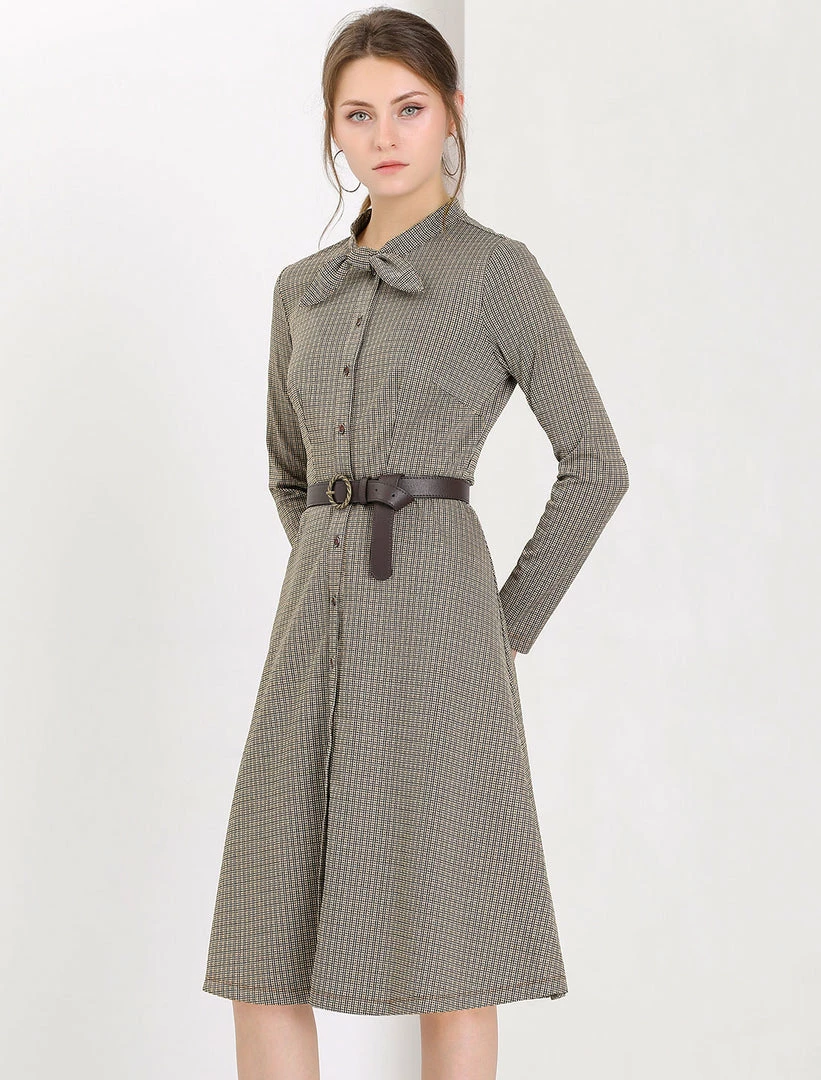 Allegra K Plaid Button Up Tie Neck Midi Dress 5 Allegra K Plaid Button Up Tie Neck Midi Dress