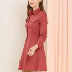 Allegra K Women's Cotton Dresses Casual Solid Long Sleeve Vintage Shirt Dress