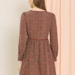 Allegra K Women's Floral V Neck Lace Trim Button Decor Prairie Dress 15 Allegra K Women's Floral V Neck Lace Trim Button Decor Prairie Dress