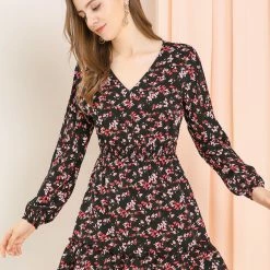 Allegra K Women's Smocked Waist Ruffle Hem V Neck Fit And Flare Mini Floral Dress 25 Allegra K Women's Smocked Waist Ruffle Hem V Neck Fit And Flare Mini Floral Dress
