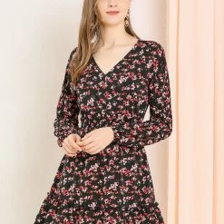 Allegra K Women's Smocked Waist Ruffle Hem V Neck Fit And Flare Mini Floral Dress 26 Allegra K Women's Smocked Waist Ruffle Hem V Neck Fit And Flare Mini Floral Dress