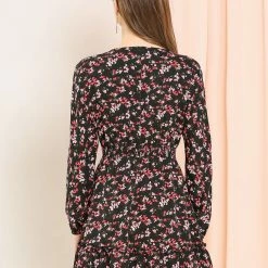 Allegra K Women's Smocked Waist Ruffle Hem V Neck Fit And Flare Mini Floral Dress 27 Allegra K Women's Smocked Waist Ruffle Hem V Neck Fit And Flare Mini Floral Dress