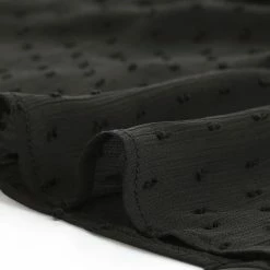 Allegra K Deep V Neck Drawstring Ruffled Swiss Dots Long Sleeves Sheer Chiffon Blouse