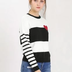 Allegra K Women's Striped Color Block Pullover Crewneck Casual Knitted Tops Sweater