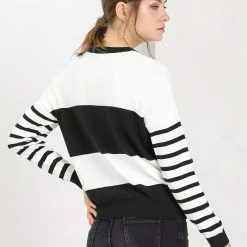 Allegra K Women's Striped Color Block Pullover Crewneck Casual Knitted Tops Sweater