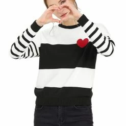 Allegra K Women's Striped Color Block Pullover Crewneck Casual Knitted Tops Sweater
