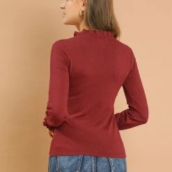 Allegra K Women's Bishop Sleeve Ruffled Collar Slim Fit Vintage Pullover Sweater