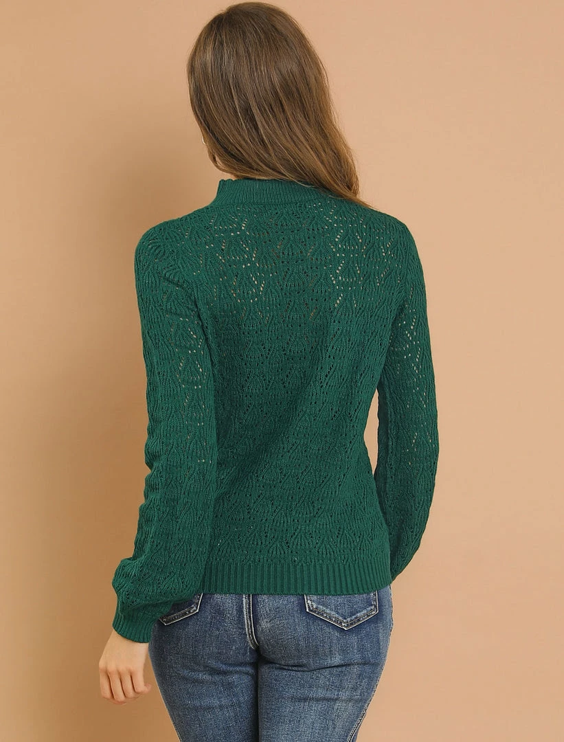 Allegra K Women's Ruffle Mock Neck Bishop Sleeve Knitted Ribbed Pullover Sweater 13 Allegra K Women's Ruffle Mock Neck Bishop Sleeve Knitted Ribbed Pullover Sweater