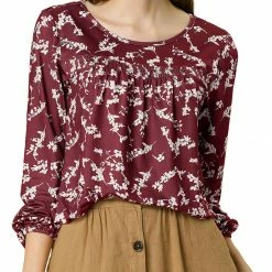 Allegra K Pleated Loose Retro Floral Long Sleeve Top 22 Allegra K Pleated Loose Retro Floral Long Sleeve Top