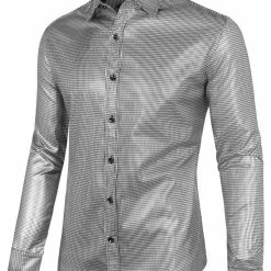 Allegra K Men's Sequin Shiny Shirt Long Sleeves Button Down Disco Party Prom Shirt
