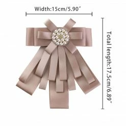 Allegra K Women's Pre-tied Pin Neck Tie Ribbon Bowknot Beads Party Bow Brooch