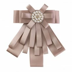 Allegra K Women's Pre-tied Pin Neck Tie Ribbon Bowknot Beads Party Bow Brooch