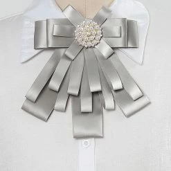 Allegra K Women's Pre-tied Pin Neck Tie Ribbon Bowknot Beads Party Bow Brooch