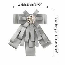 Allegra K Women's Pre-tied Pin Neck Tie Ribbon Bowknot Beads Party Bow Brooch