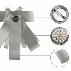 Allegra K Women's Pre-tied Pin Neck Tie Ribbon Bowknot Beads Party Bow Brooch