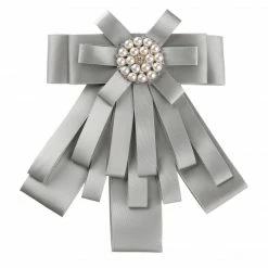 Allegra K Women's Pre-tied Pin Neck Tie Ribbon Bowknot Beads Party Bow Brooch