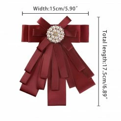 Allegra K Women's Pre-tied Pin Neck Tie Ribbon Bowknot Beads Party Bow Brooch