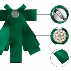 Allegra K Women's Pre-tied Pin Neck Tie Ribbon Bowknot Beads Party Bow Brooch