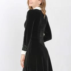 Allegra K Women's Contrast Color Half Placket Long Sleeve Fit And Flare Dress